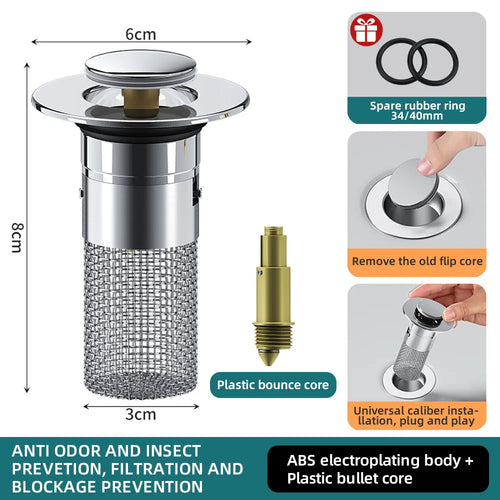 BowLift | Pop-up Anti Clogging Drain Sink Strainer Filter