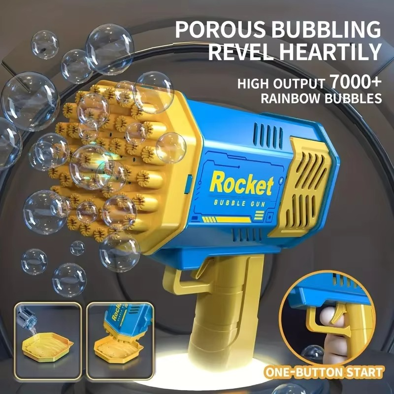 BowLift | Bubble Handheld Bubble Machine - 40-Hole LED Bubble Gun Set for Kids & Adults