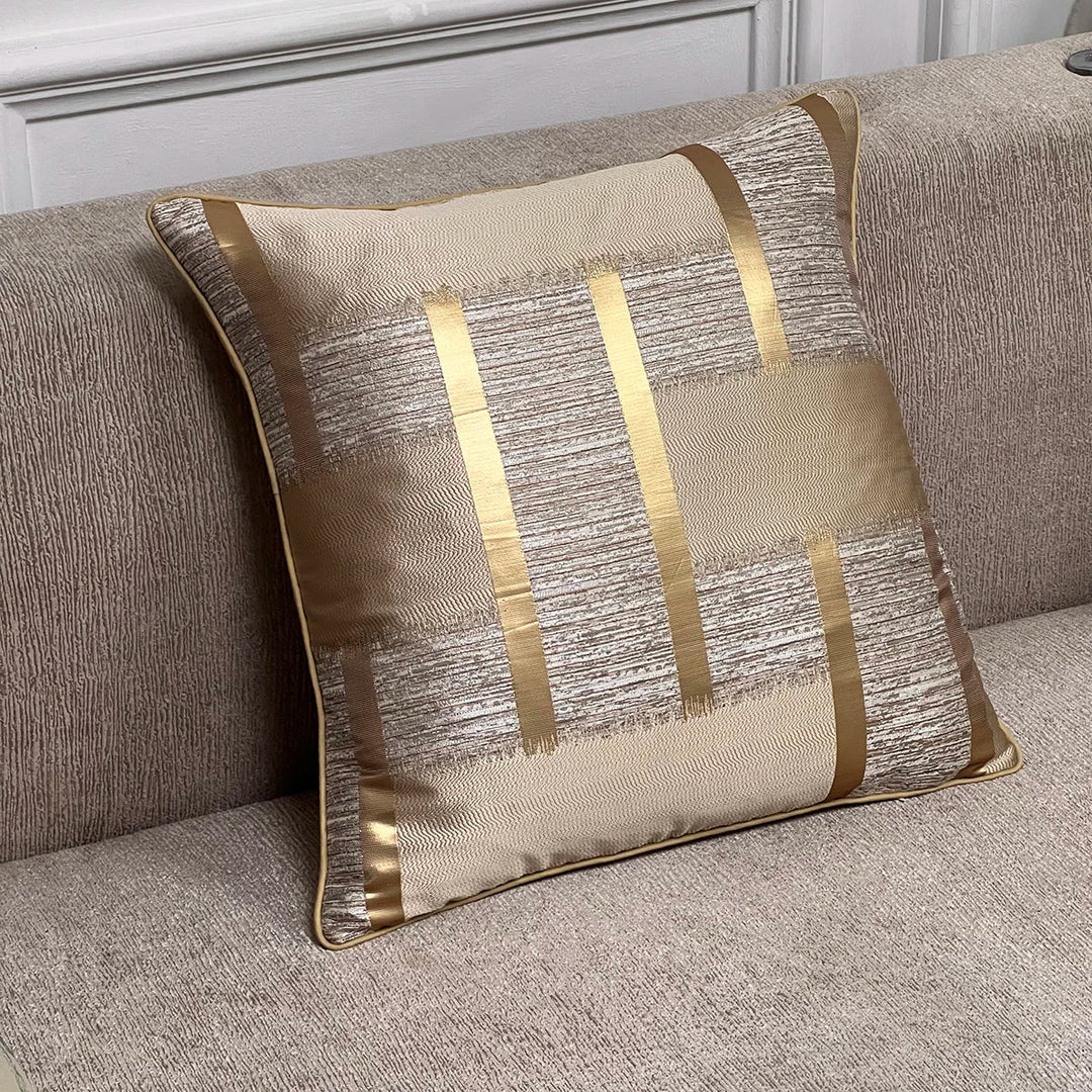Shiny Golden Silver Stripe Jacquard Cushion Cushion Covers 45x45cm Pillow Cases Square Cover For Sofa Throw Cushions Light Luxury Nordic Home Decor | Bowlift