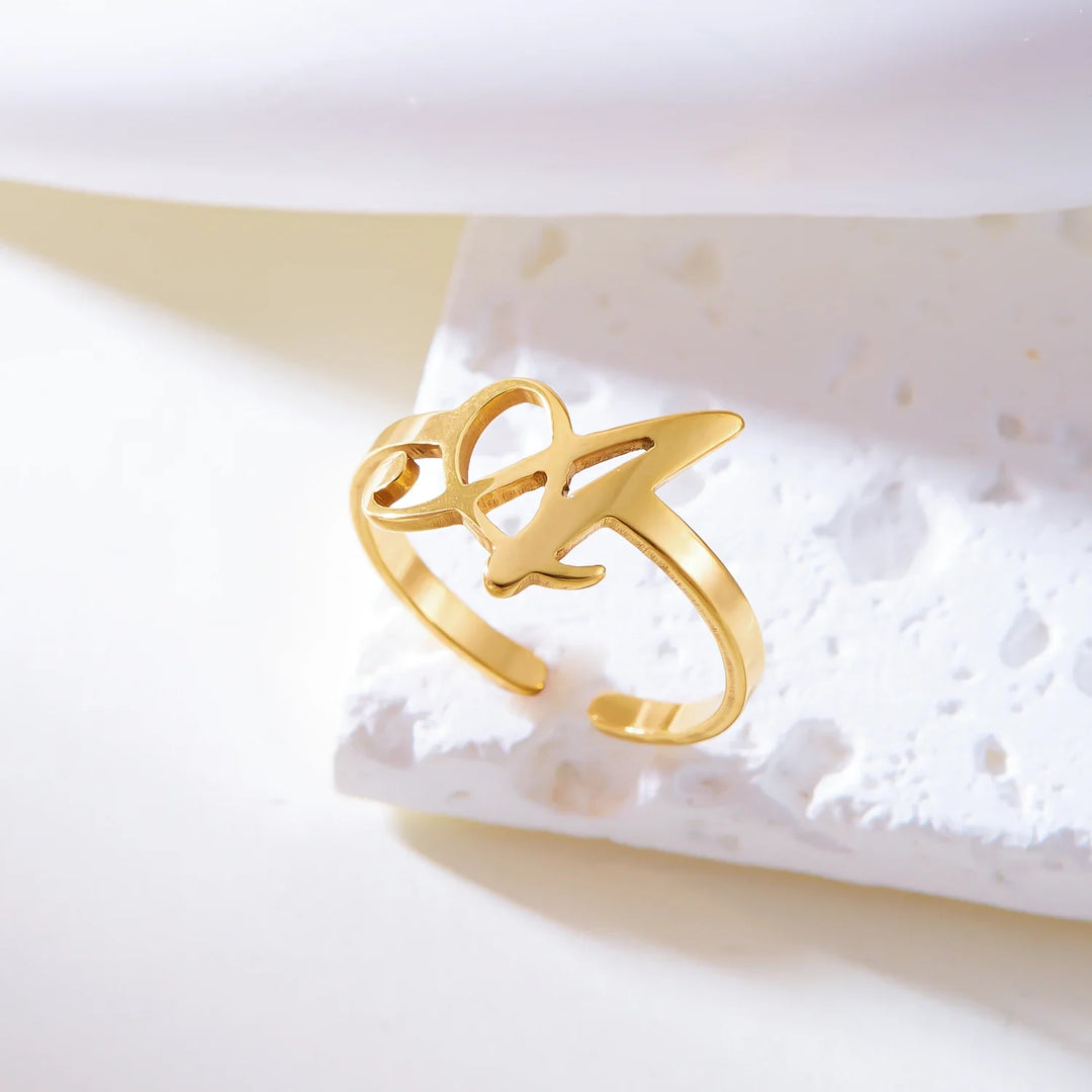 BowLift | Adjustable Italic Cursive Letter Initial Ring