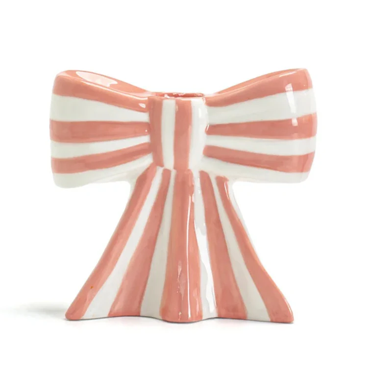 Classic Striped Bow Ceramic Candle Holder | Bowlift