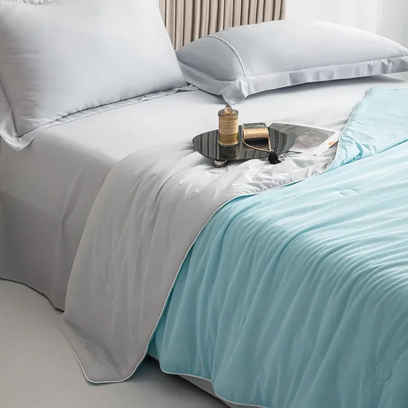Air Condition Summer Comforter — Pure Color Ice Silk Cooling Blanket, Lightweight & Smooth Twin/King Size Quilt | Bowlift