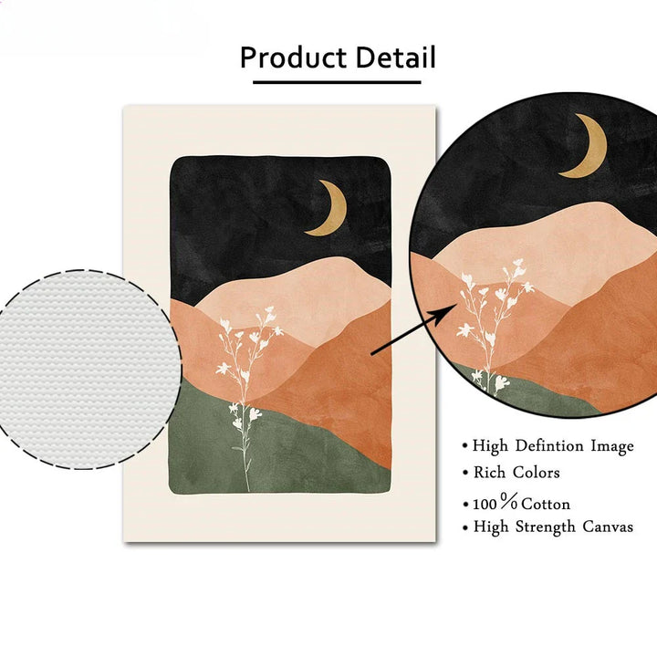 Terracotta Moon Abstract Bohemian Botanical Still Life Wall Art Fine Art Canvas Prints Gallery Wall Pictures For Modern Living Room Dining Room Art Decor | Bowlift