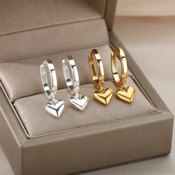 BowLift | Dainty Heart Dangle Huggie Hoop Earrings