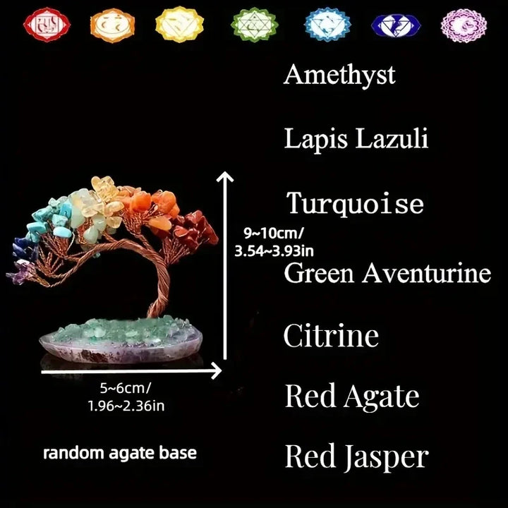 BowLift | Crystal Tree AuroraTree | Natural Gemstones | Agate Base & Copper Wire | Feng Shui Lucky Tree 10 cm