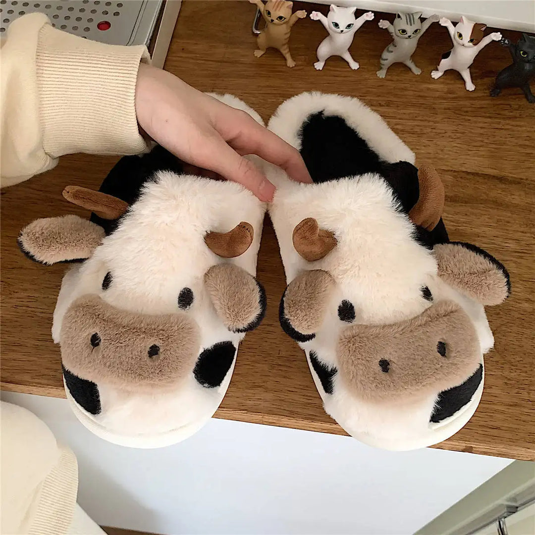 Funny Cow Slippers for Men and Women – Fluffy Winter Slippers, Cozy and Warm, Non-Slip and Soft for Home | Bowlift
