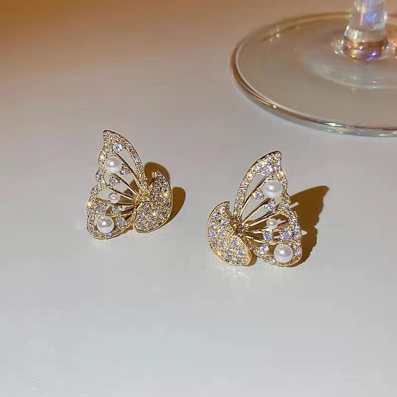 BowLift | Shiny Zircon Korean Style Butterfly Chic Earrings