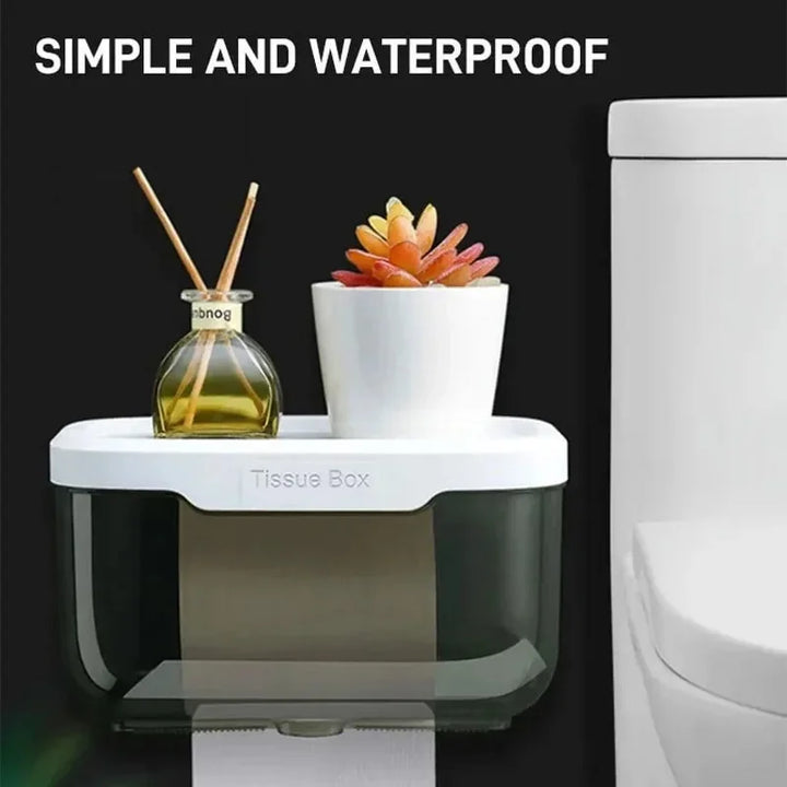 BowLift | Wall-Mounted Toilet Paper Holder | With Shelf & Waterproof Box | Modern & Space-Saving