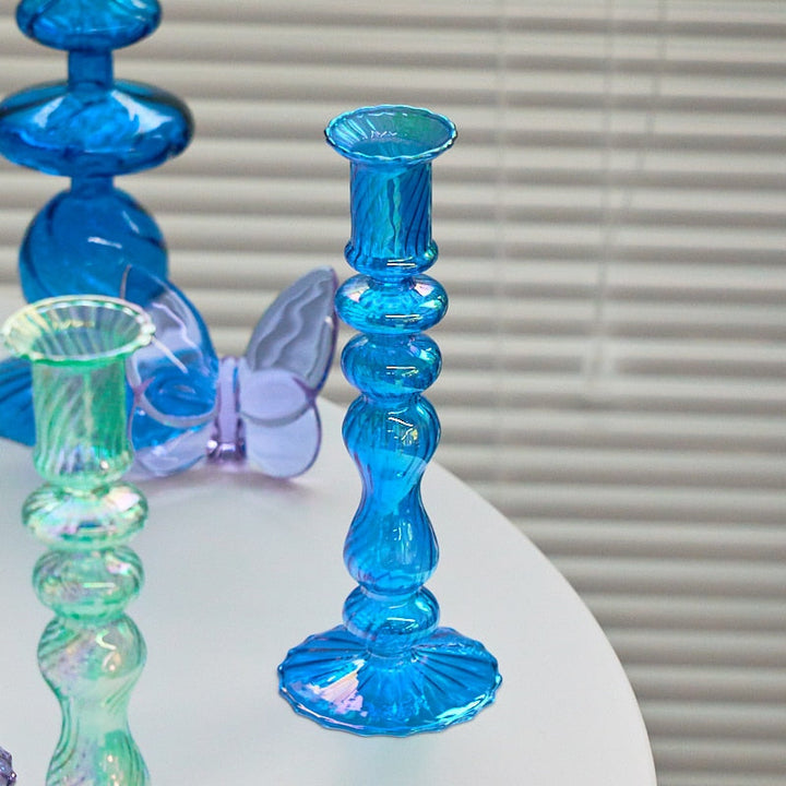 Ribbed Glass Candleholders - Mermaid | Bowlift