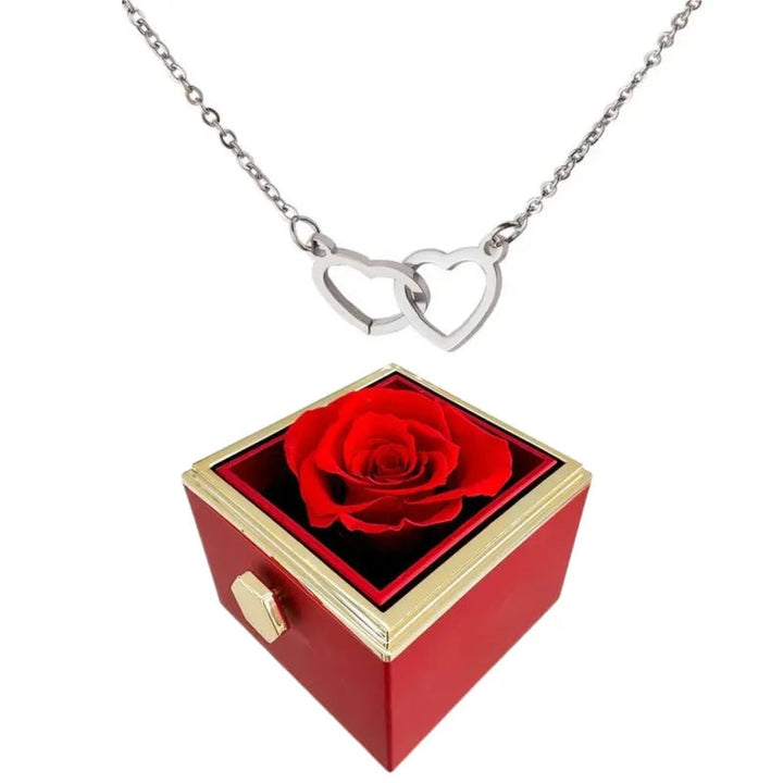 BowLift | Two Hearts Necklace with Rotating Rose Gift Box