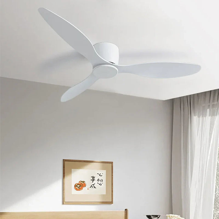 42-52 Inch Ceiling Fans with DC Motor — Remote Control Low Floor Cooling Fans, No Light, White Wood & Black Options | Bowlift