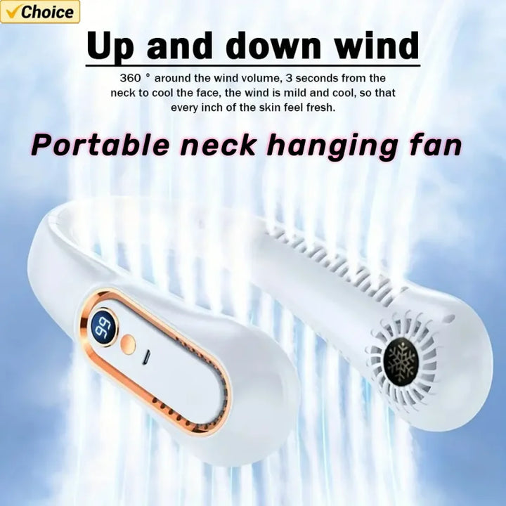Hanging neck fan portable summer air cooler USB cooling fan with 5 speeds and digital displays - super technology and bladeless | Bowlift