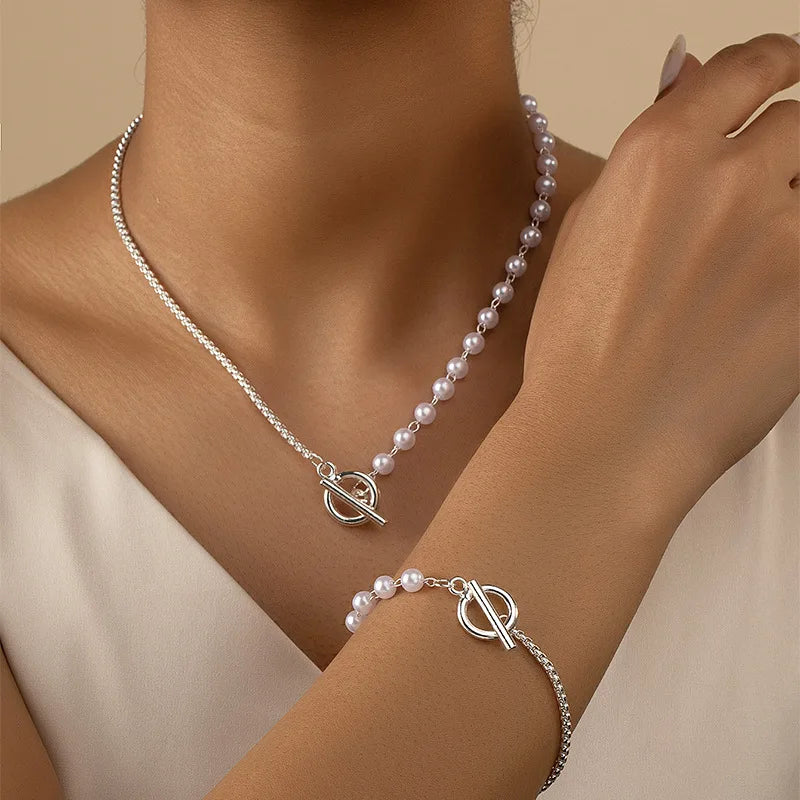 BowLift | Chain & Pearl Circle Clasp Bracelet and Necklace Set
