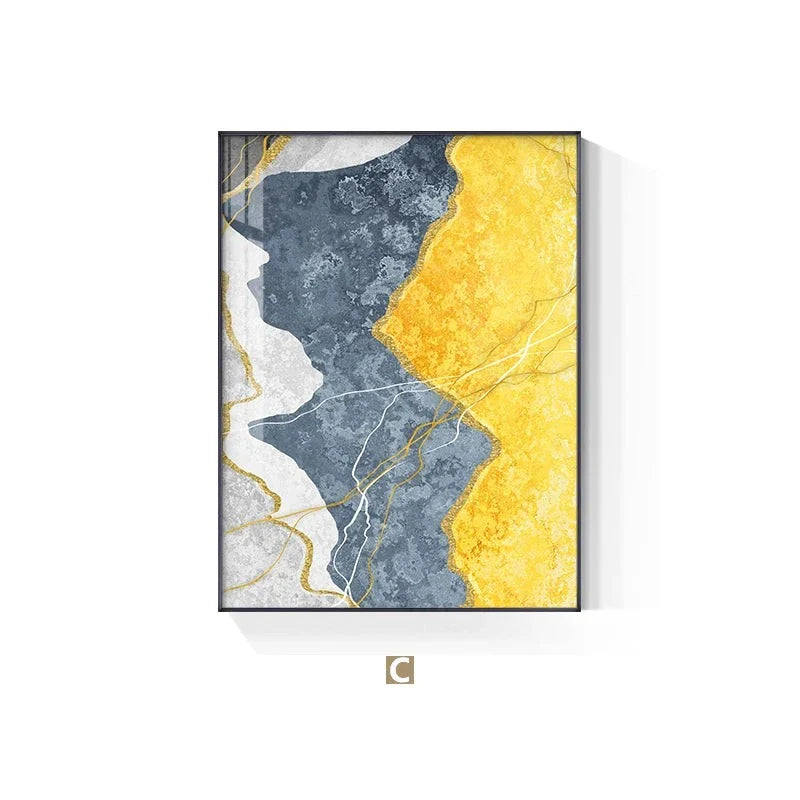 Modern Abstract Shades Of Grey Blue Yellow Wall Art Fine Art Canvas Prints Pictures For Modern Apartment Living Room Light Luxury Home Decor | Bowlift