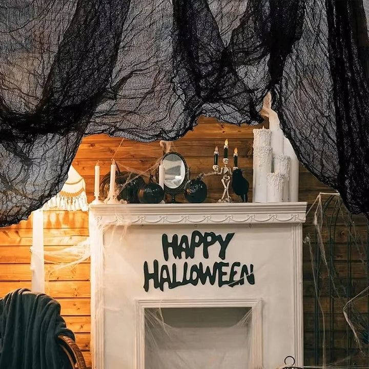 BowLift | Hanging decoration made of black gauze for Halloween — perfect for walls, fireplace, and doors