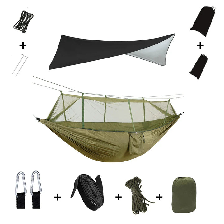 BowLift | Trek Viva Camping Hammock | Integrated Mosquito Net & Rain Cover | Ultralight & Tear Resistant | 3-in-1 Outdoor Solution