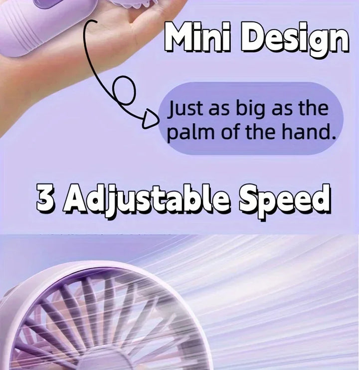 Mini Handheld USB Fan – 3-Speed Strong Wind Portable Desk Fan, Rechargeable for Students, Office, Outdoor, Travel, and Camping | Bowlift