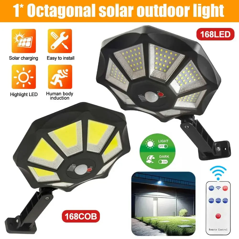 BowLift | Solarkon OctaBeam | 168 LED Solar Light | 360° Wide Angle | IP65 | With Remote Control & Motion Sensor