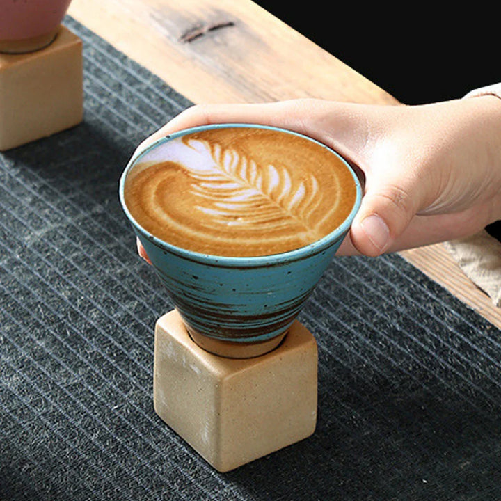 BowLift | Japanese coffee cup with saucer, 1 piece, retro ceramic tea cup, mug, latte, espresso, pull0, flower cappuccino, new ceramic cup, 100 ml/3.5 oz