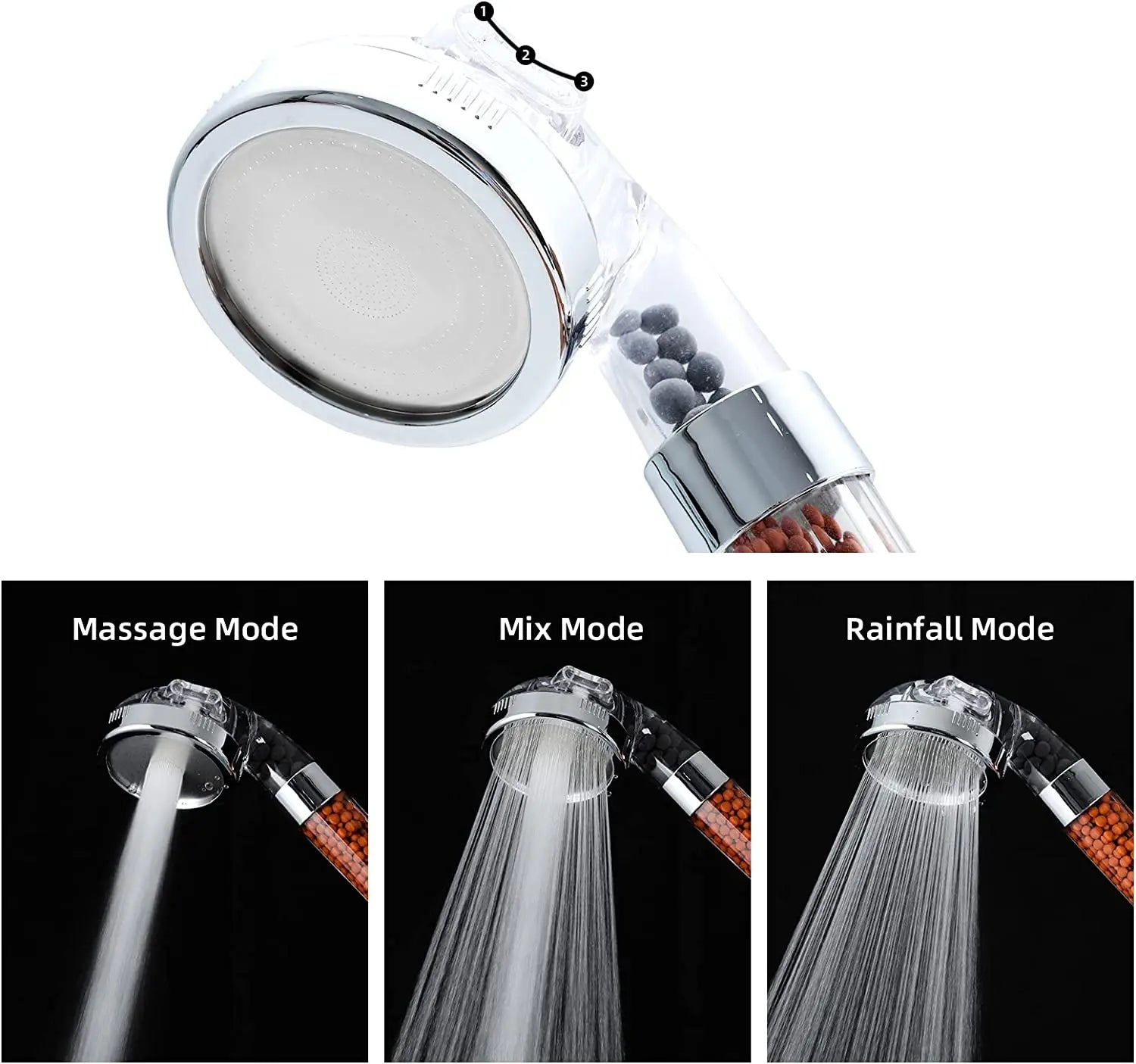 BowLift | High Pressure Water-Saving Shower Head with Filter - AquaGlow