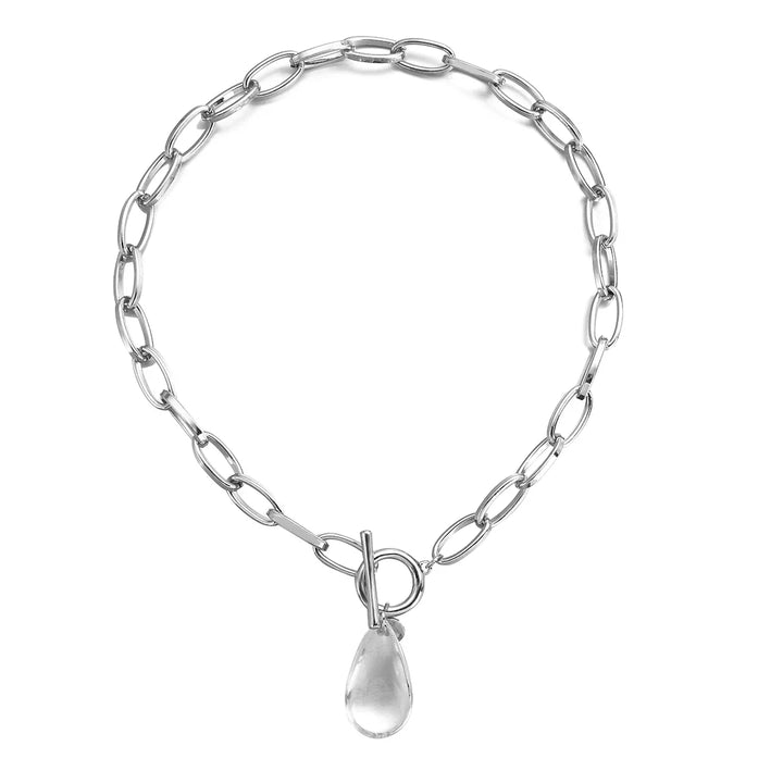 BowLift | Chunky Paperclip Crystal Waterdrop Circle Bar Clasp Necklace