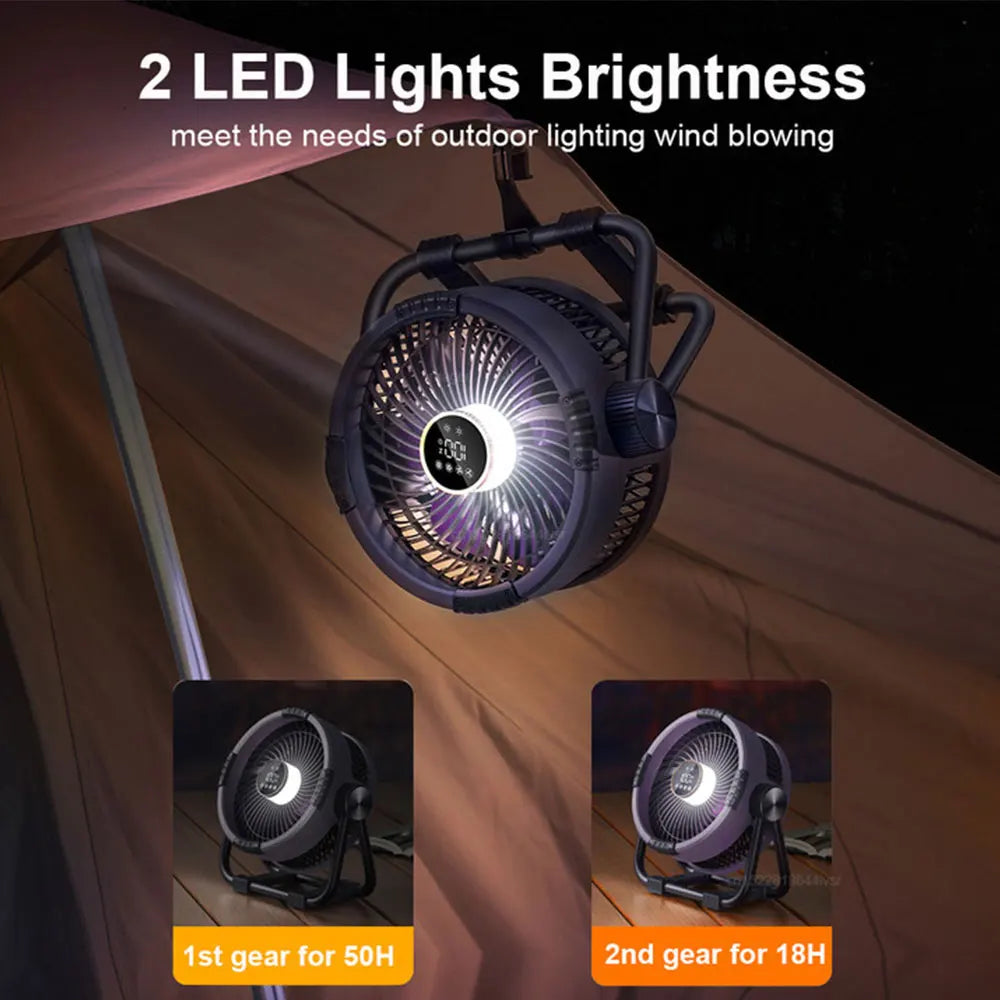 Camping Fan with 20,000mAh Battery, LED Light & Remote Control – WindMate | Bowlift