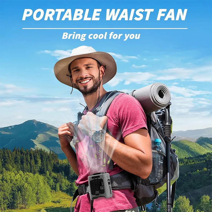10000mAh Waist Clip Fan with Power Bank – Portable Hands-Free Rechargeable Fan | 5-Speed Cooling, Battery Display, USB Charging, Outdoor Wearable Fan | Bowlift
