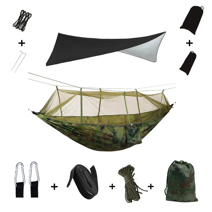 BowLift | Trek Viva Camping Hammock | Integrated Mosquito Net & Rain Cover | Ultralight & Tear Resistant | 3-in-1 Outdoor Solution