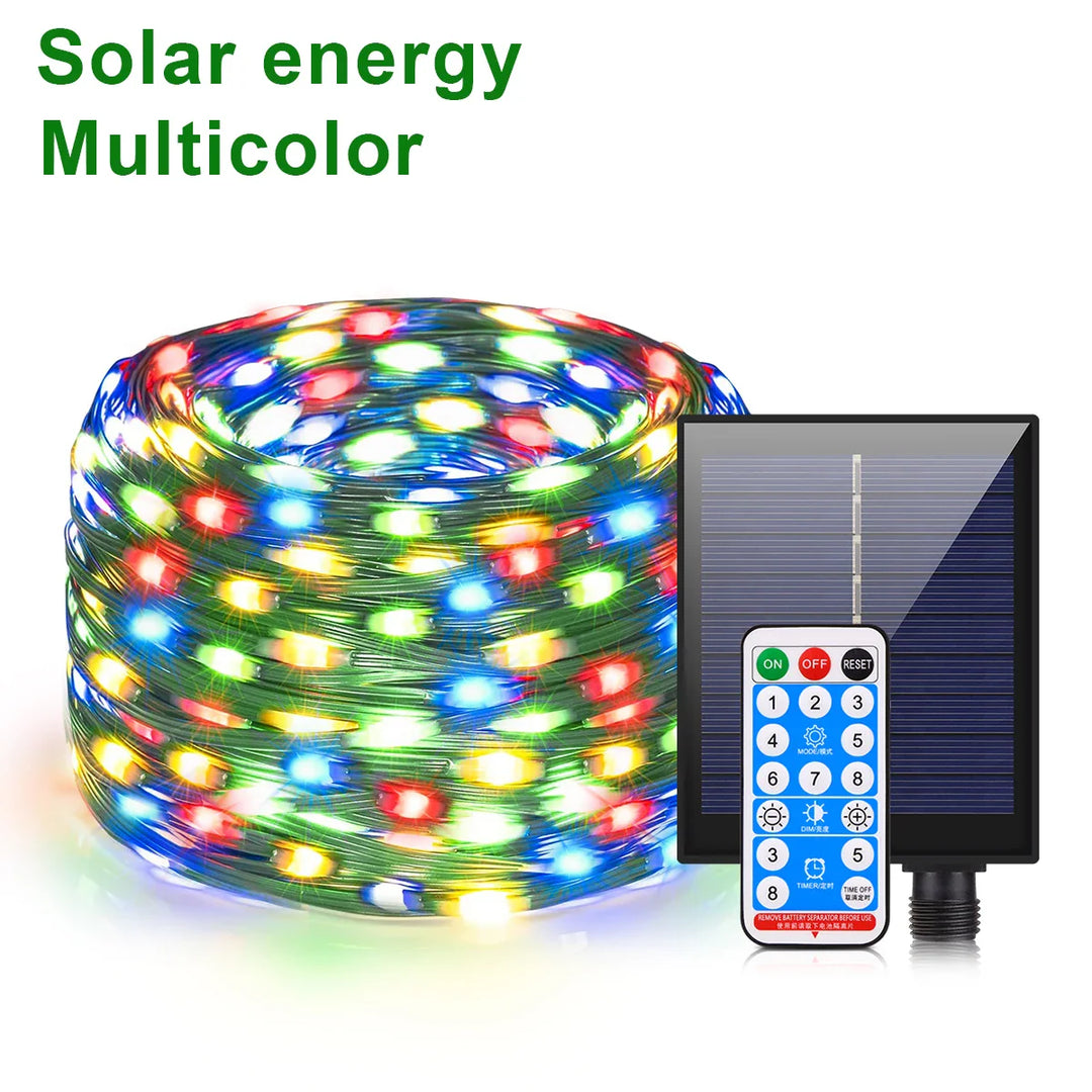 BowLift | Solar String Lights 100M LumiSol ProLine | 8 Modes | IP65 Waterproof | Extra Bright LEDs | Remote Control & Fast Charging | For Garden, Wedding & Christmas