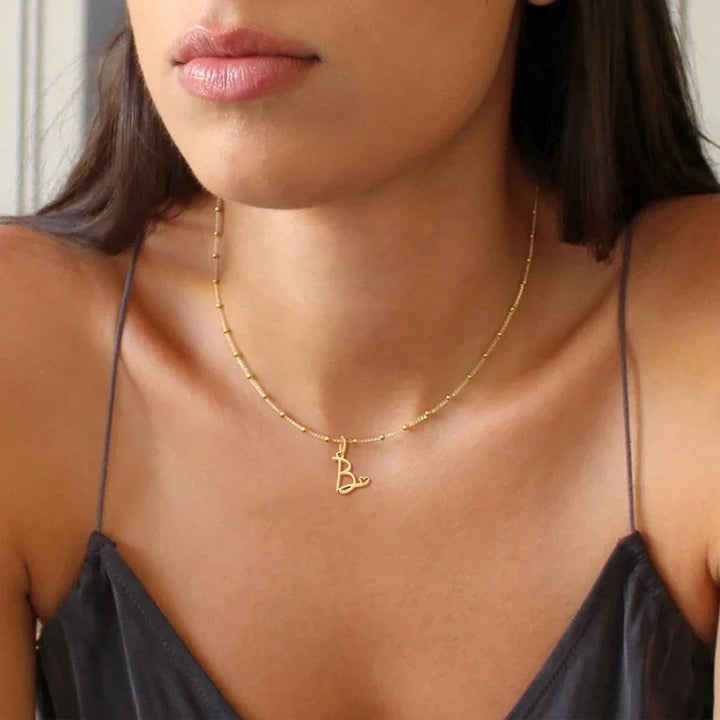 BowLift | Dainty Satellite Chain Heart Letter Initial Necklace