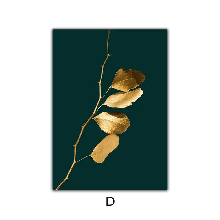Abstract Tropical Botany Golden Leaves Wall Art Fine Art Canvas Prints Pictures For Living Room Dining Room Light Luxury Home Decor | Bowlift