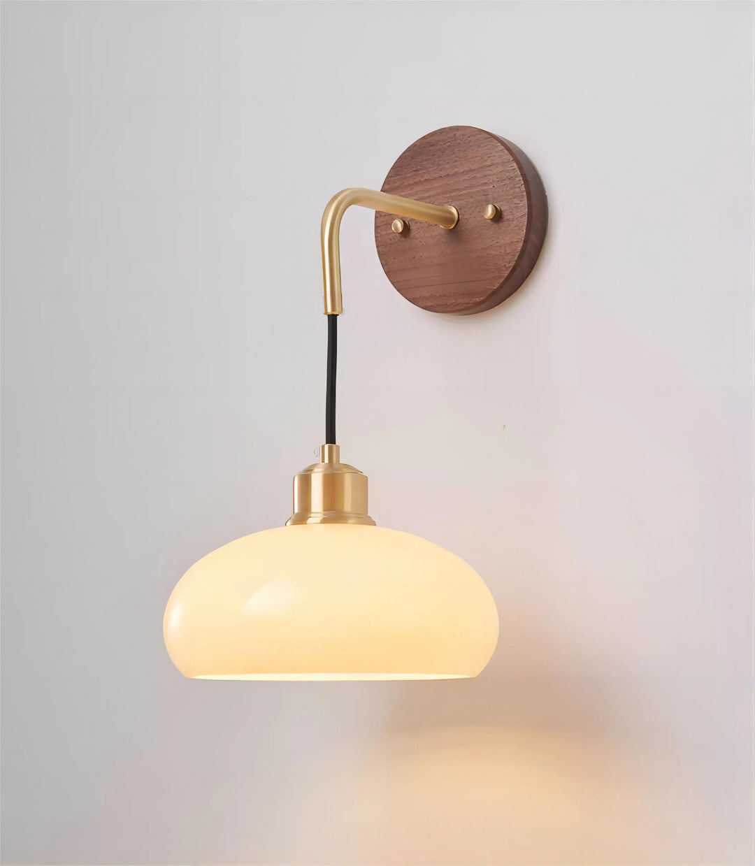 BowLift | WalnutEdge – Modern Wall Lamp in Walnut and Brass