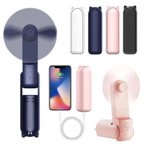 Portable Mini Handheld USB Fan – Rechargeable Folding Pocket Fan with Battery, Cooling Hand Fan and Power Bank Function | Bowlift
