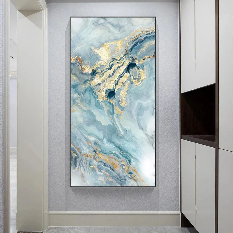 Blue Golden Liquid Marble Essence Wall Art Fine Art Canvas Prints Pictures For Modern Apartment Luxury Living Room Art Decor | Bowlift