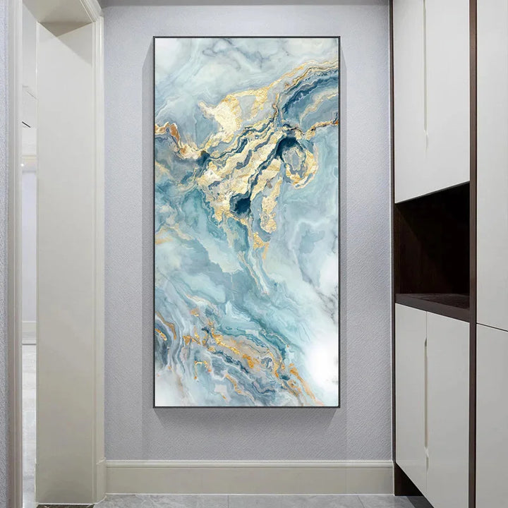 Blue Golden Liquid Marble Essence Wall Art Fine Art Canvas Prints Pictures For Modern Apartment Luxury Living Room Art Decor | Bowlift