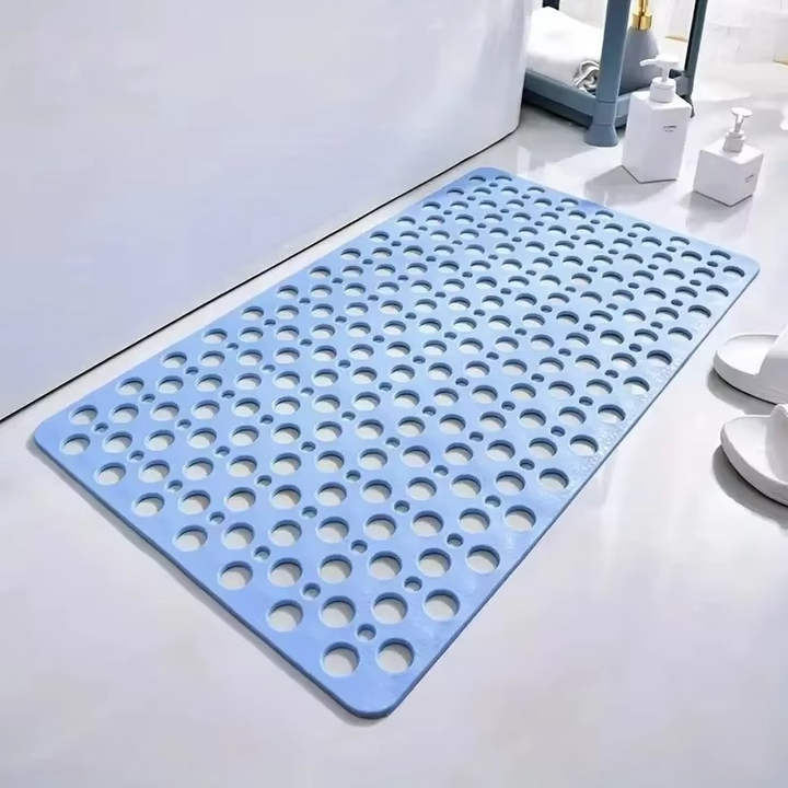 BowLift | Square Non-Slip Shower Mat with Suction Cups and Quick-Drain Round Hole Design