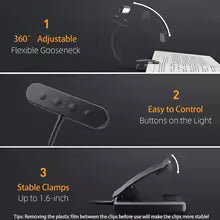 BowLift | Reading lamp FlexiRead | USB rechargeable | 3 light colors & dimmable | Clip & flexible arm