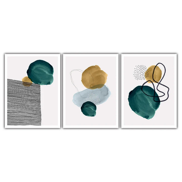 Green Yellow Black Abstract Shape & Line Minimalist Nordic Wall Art Fine Art Canvas Prints Pictures For Living Room Home Office Decor | Bowlift