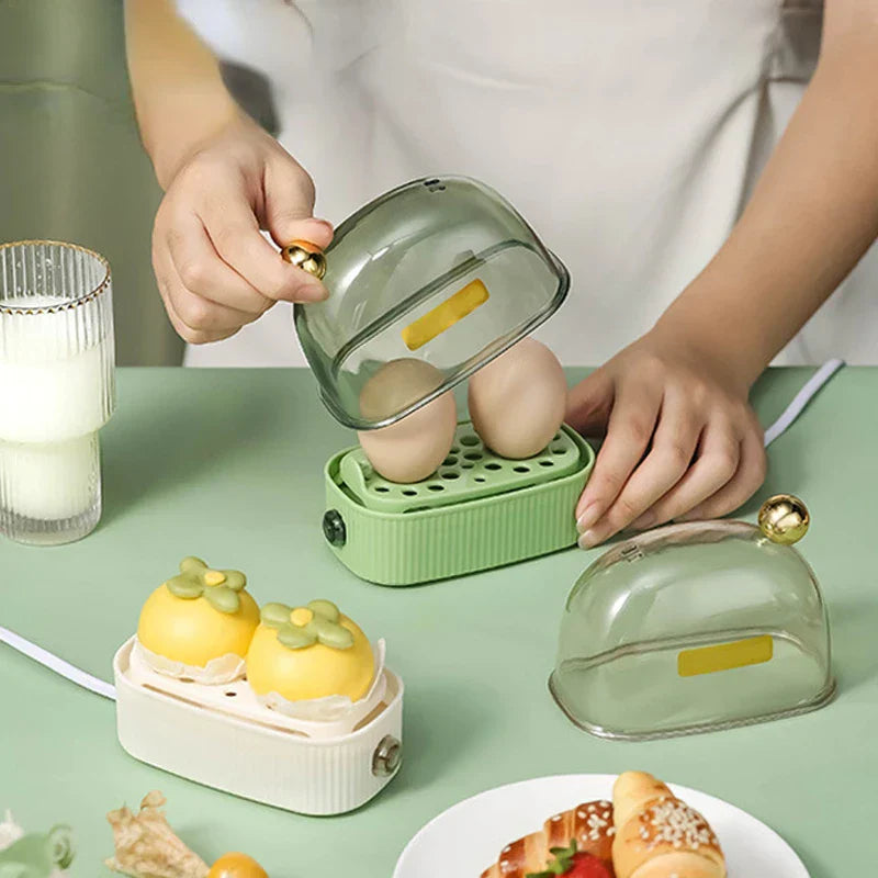 BowLift | 120W 220V Electric Egg Cooker & Egg Poacher - Automatic Mini Breakfast Machine for 2 Eggs, Portable Steamer