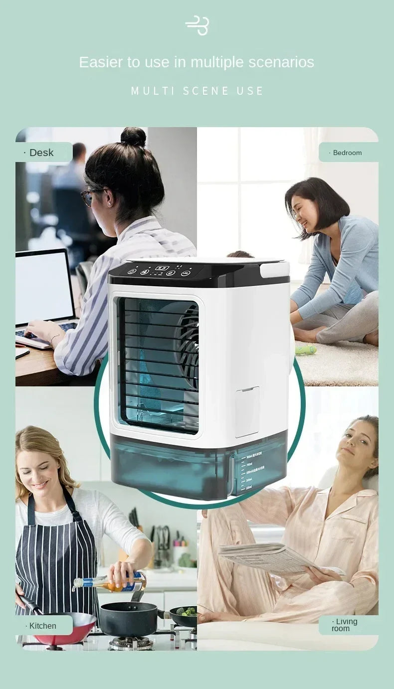 Portable Desktop Air Conditioner Fan – Dual Spray Ultrasonic Humidifier, 3-Speed Silent Air Cooler with Night Light for Home | Bowlift