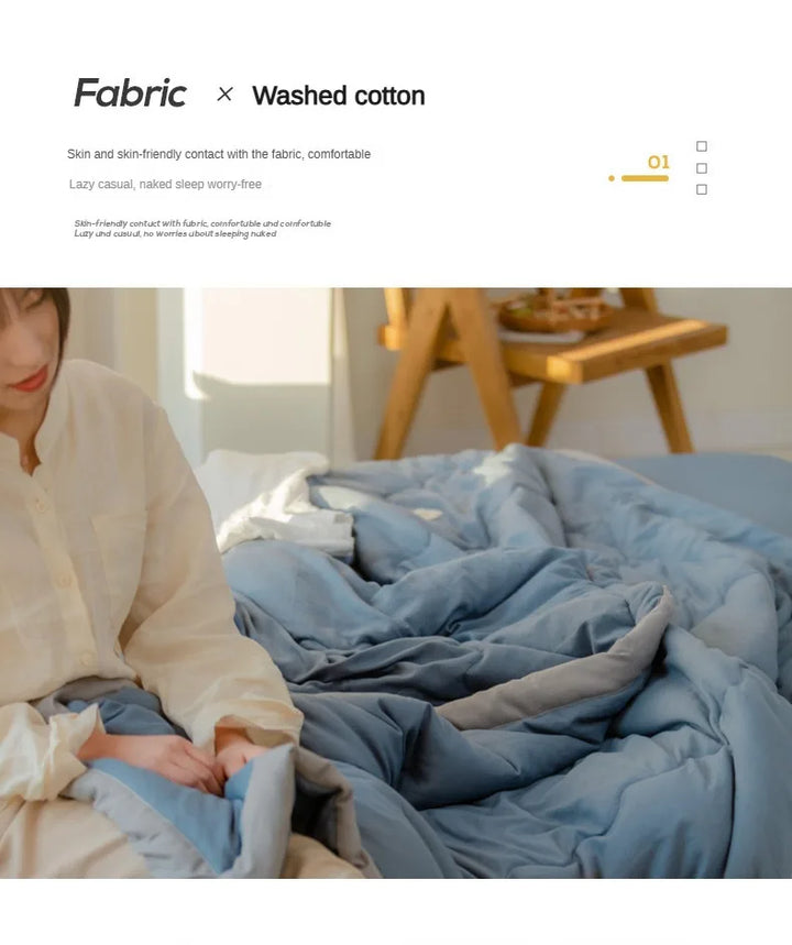 2024 Japanese Cotton-Polyester Summer Quilt – Lightweight, Washable, Skin-Friendly Solid Color Quilt | Bowlift