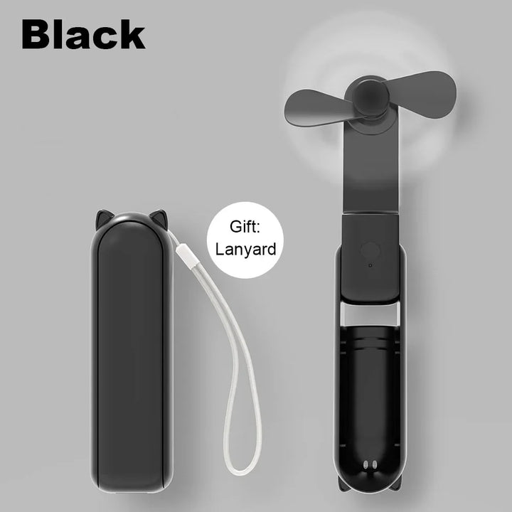 Portable Mini Handheld USB Fan – Rechargeable Folding Pocket Fan with Battery, Cooling Hand Fan and Power Bank Function | Bowlift