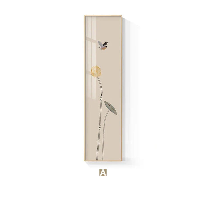 Minimalist Floral Birds & Butterfly Wall Art Fine Art Canvas Prints Tall Vertical Format Pictures For Foyer Lobby Reception Room Art Decor | Bowlift