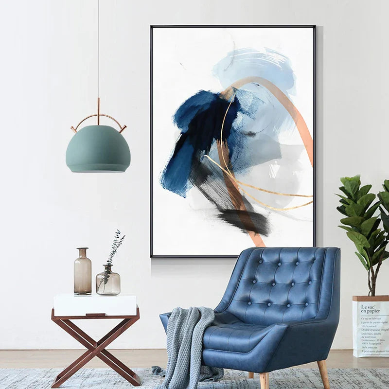 Modern Abstract Broad Stroke Wall Art Fine Art Canvas Prints Blue Beige With Hints Of Orange Golden Nordic Pictures For Living Room Decor | Bowlift