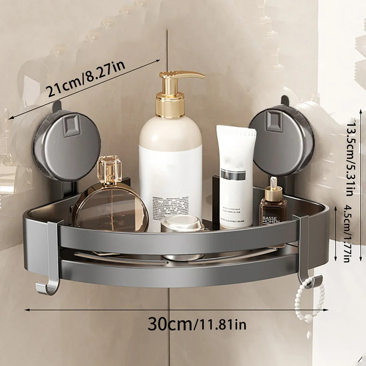 BowLift | No-Drill Suction Powered Corner Bathroom Organizer