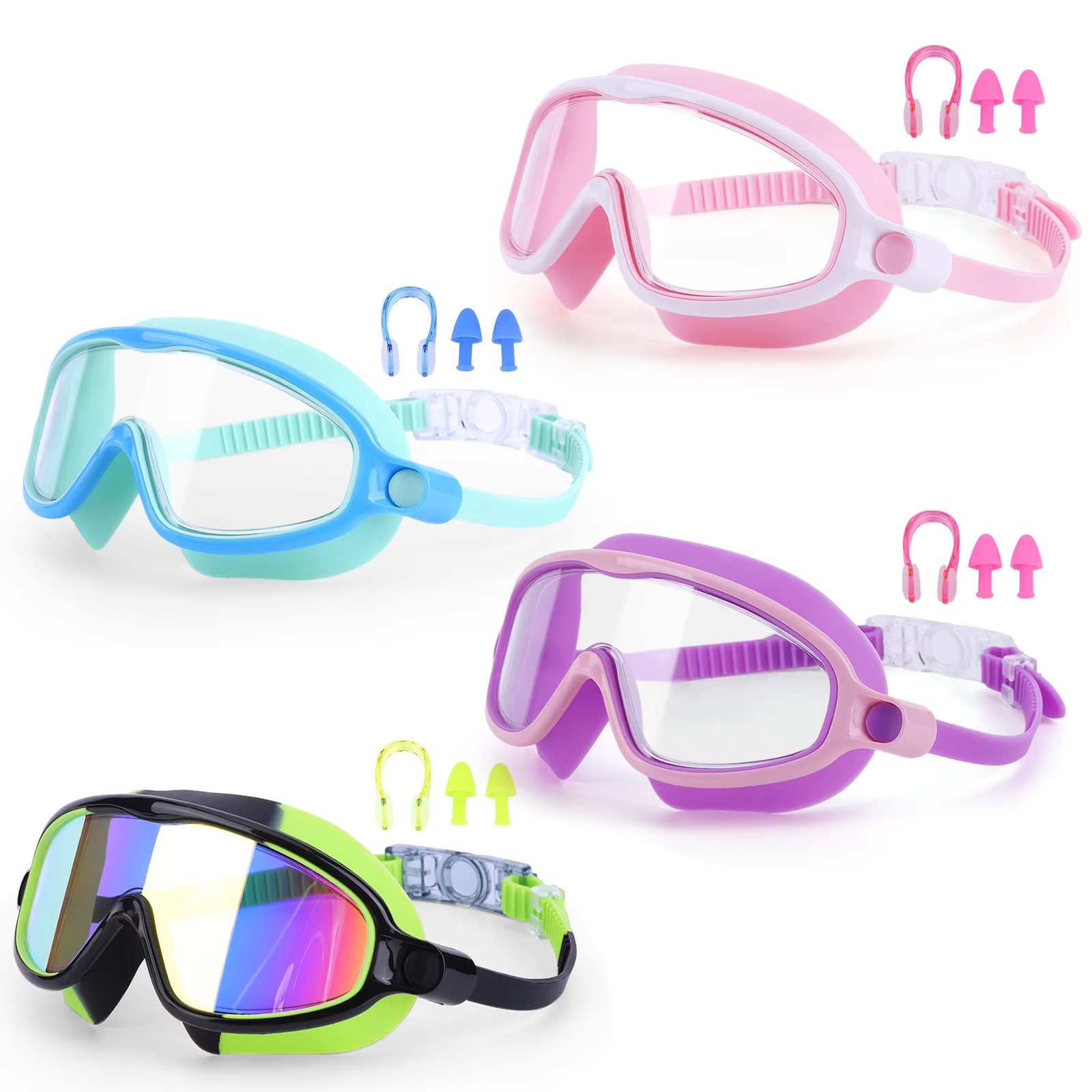 BowLift | 2-Pack HD Swimming Goggles with Earplugs, Wide-View Waterproof Dive Mask