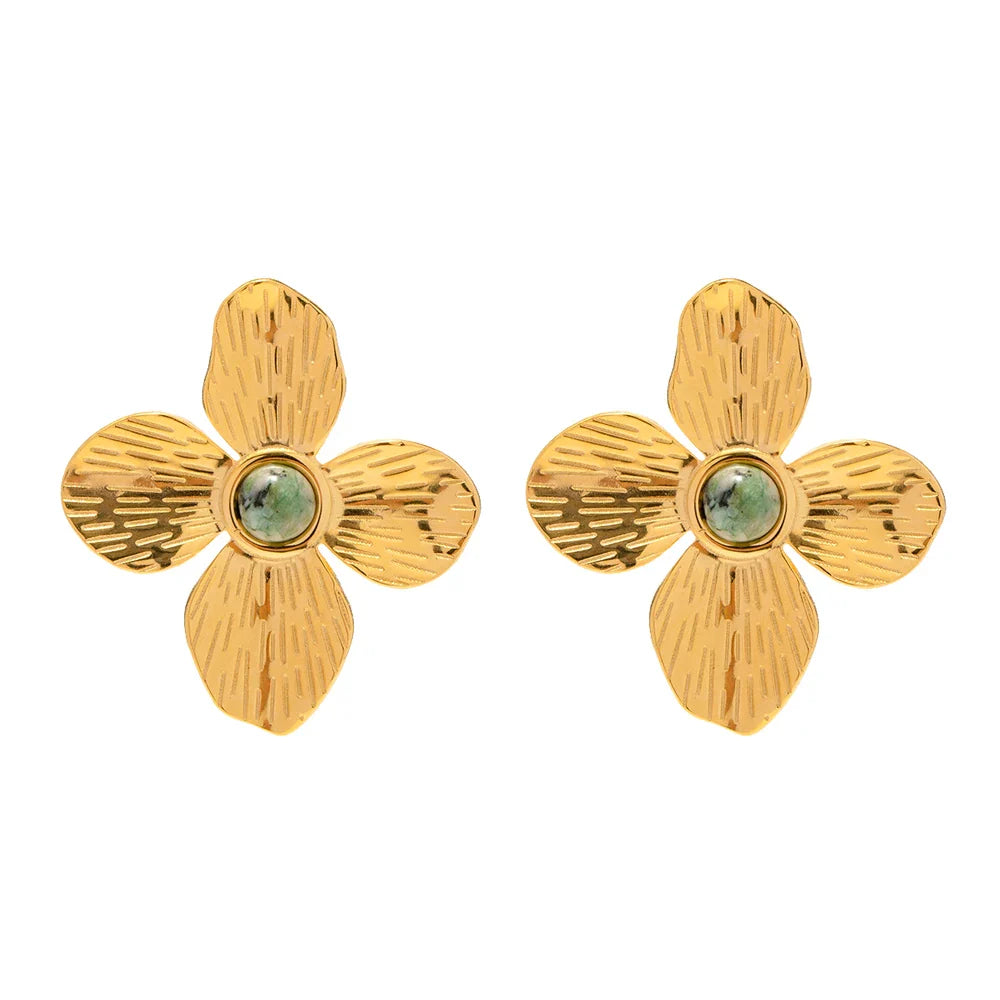 BowLift | 18k Green Stone Floral Stud Earrings