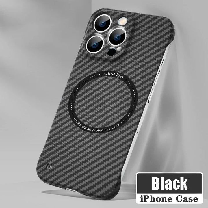 BowLift | Ultra thin carbon fiber magnetic case for iPhone 16 15 ProMax 14 Plus 13 12 11 Pro Max Magsafe wireless charging borderless cover