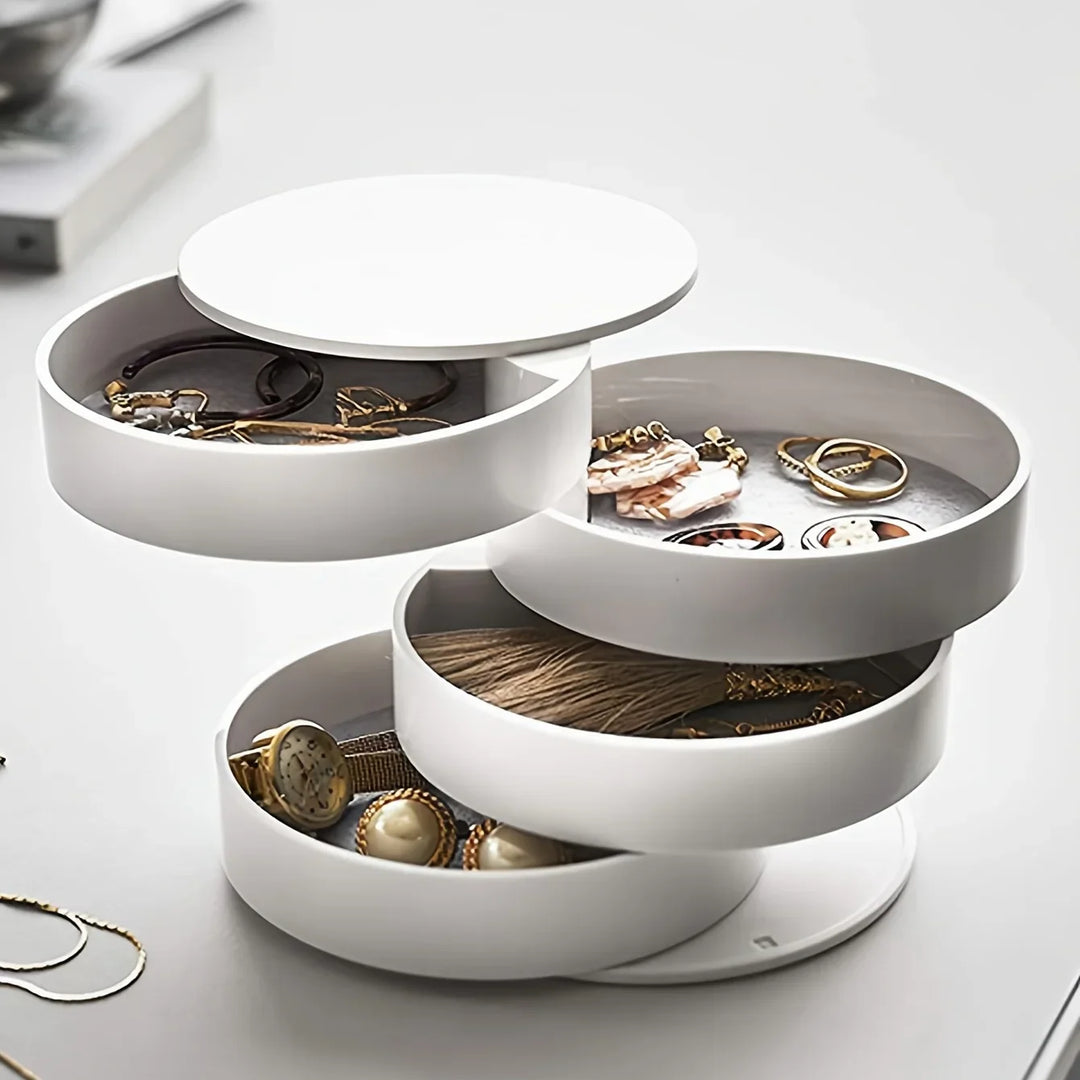 BowLift | Velvira Jewelry Box Rotatable | 5 Levels with Lid | Dustproof & Compact | For Jewelry, Hair Accessories & Makeup