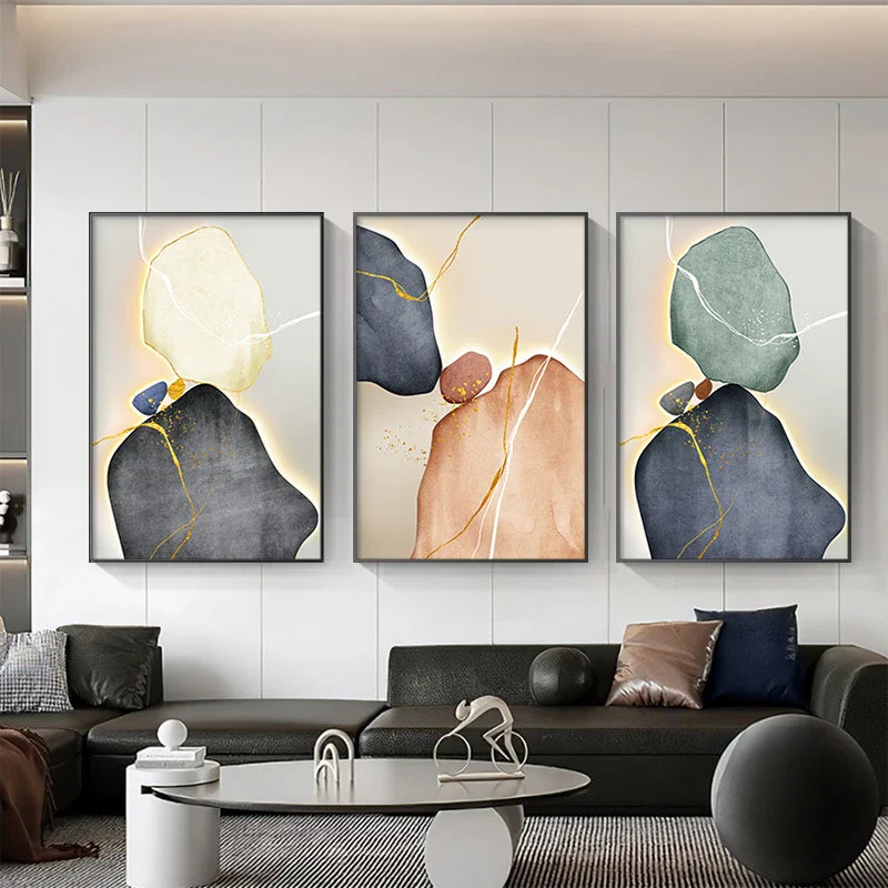 Modern Abstract Nordic Zen Pebbles Wall Art Fine Art Canvas Prints Neutral Tones Geomorphic Design Pictures For Contemporary Interiors | Bowlift